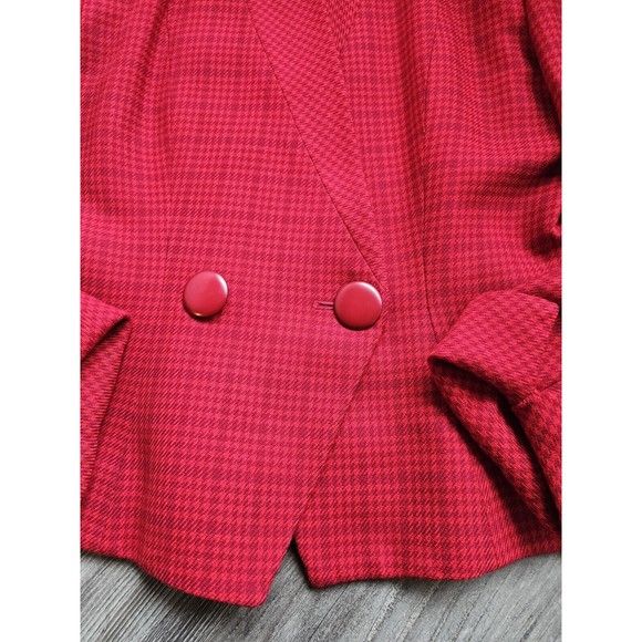 Christian Dior Vintage Houndstooth Red Plaid Pure Wool Skirt Suit Set Size 8 - Picture 15 of 16